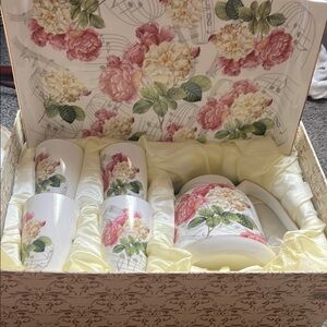 Floral Tea Set with Pink and Green Accents